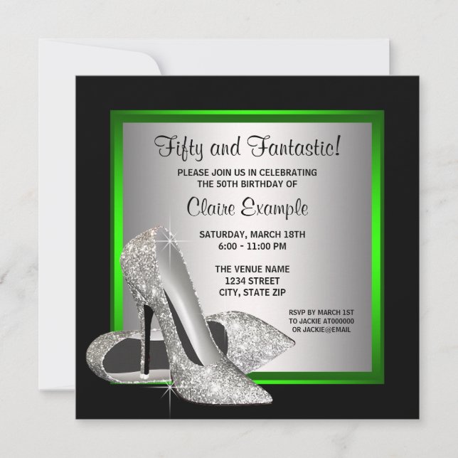 Lime Green High Heels Womans Birthday Party Invitation (Front)