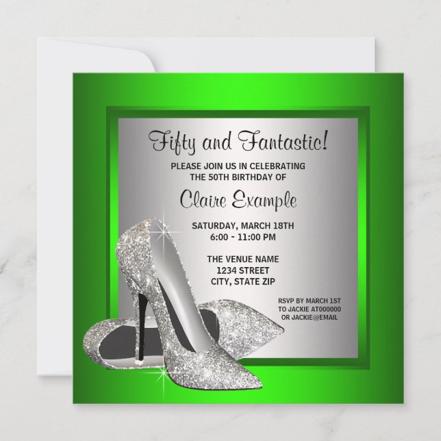 Lime Green High Heels Womans Birthday Party Invitation (Front)