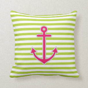 Lime Green Hot Pink Anchor Nautical Cushion
