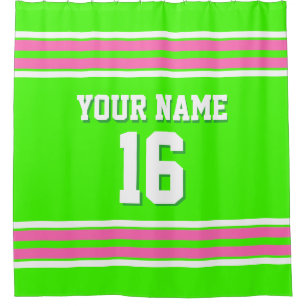 Lime Green Hot Pink White Stripes Sports Jersey Shower Curtain
