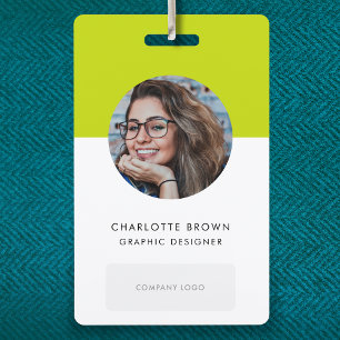 Lime Green ID Modern Stylish Photo Name Logo QR Badge