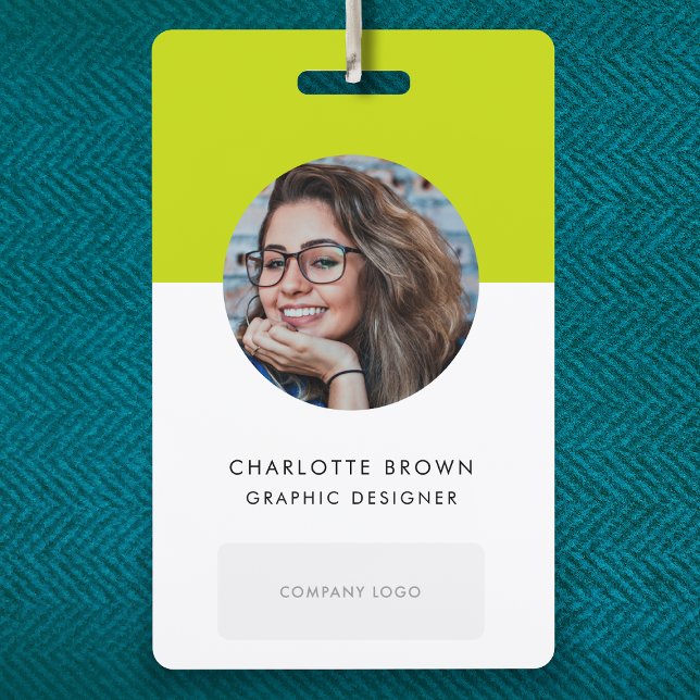 Lime Green ID | Modern Stylish Photo Name Logo QR ID Badge (Creator Uploaded)