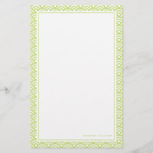 Lime Green Japanese Seigaiha Pattern Stationery
