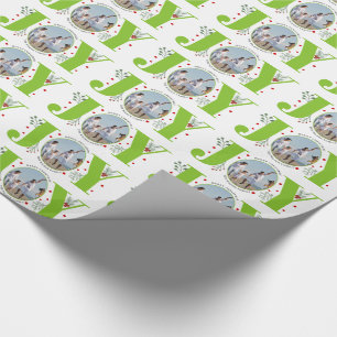 Lime green JOY Merry Christmas holiday photo Wrapping Paper