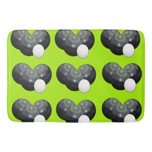 Lime Green Lawn Bowls, Memory Foam Bathmat (Front)