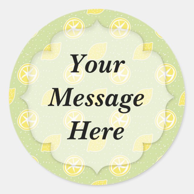 Lime Green Lemon Pattern Classic Round Sticker (Front)