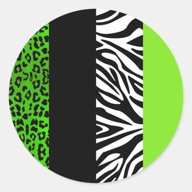 Lime Green Leopard and Zebra Animal Print Classic Round Sticker (Front)