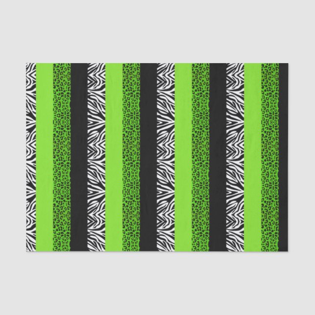 Lime Green Leopard and Zebra Animal Print Tissue Paper (Front)