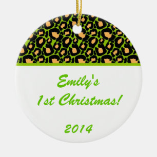 Lime Green Leopard Spot Personalised Name Ornament