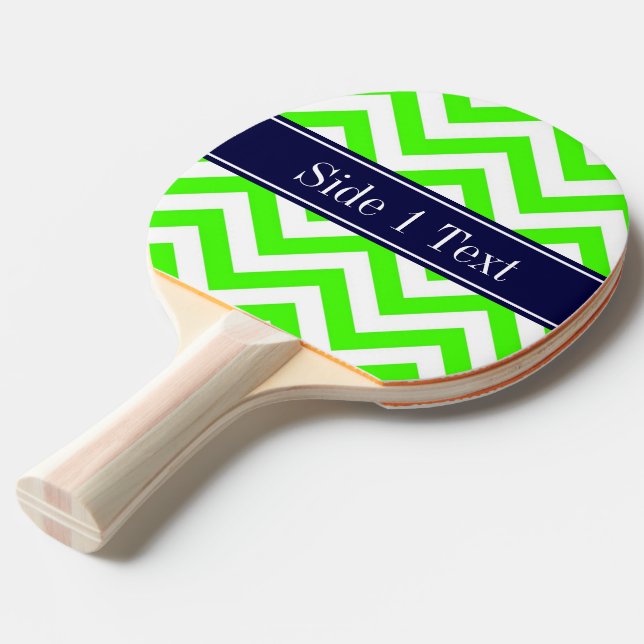 Lime Green LG Chevron Navy Blue Name Monogram Ping Pong Paddle (Front Angle)