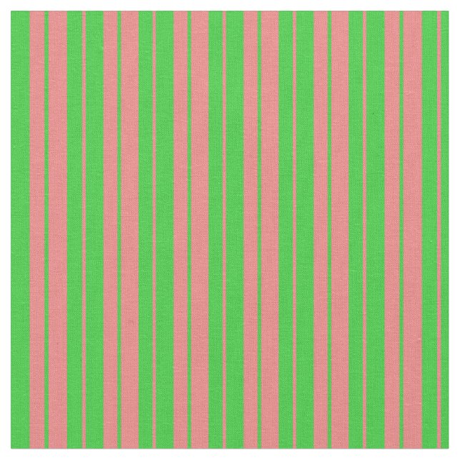 Lime Green & Light Coral Coloured Stripes Fabric (Close Up)