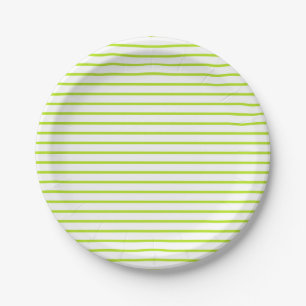 Lime Green Lines White Paper Plate