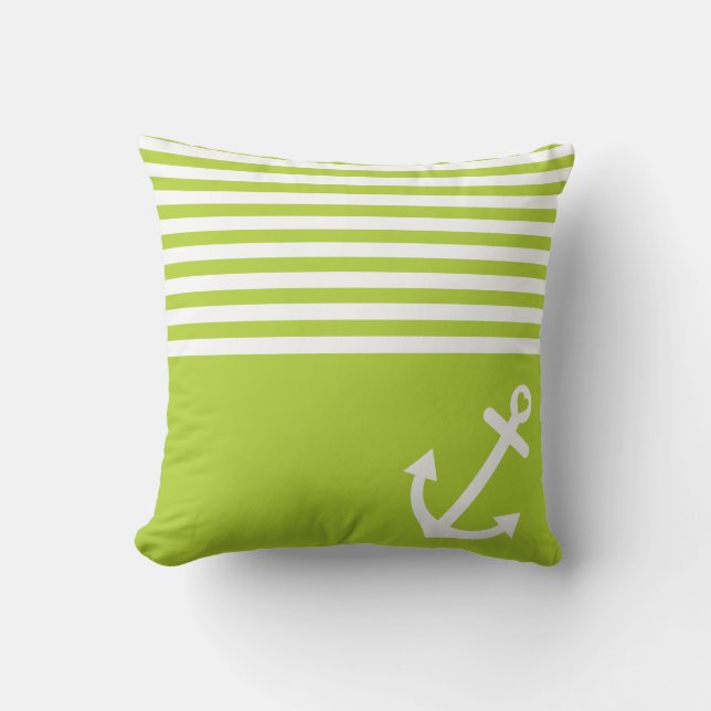 Lime Green Love Anchor Nautical Cushion (Front)