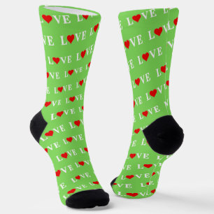 Lime Green LOVE Pattern Modern Cool Stylish Socks