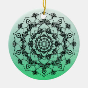 Lime Green  Mandala Abstract Beautiful Christmas Ceramic Tree Decoration