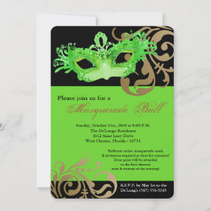 Lime Green Masquerade Mask Ball Costume Halloween Invitation
