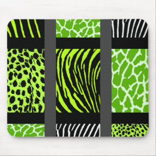 Lime Green Mixed Animal Print Mouse Pad