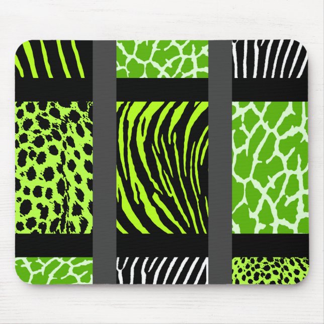 Lime Green Mixed Animal Print Mouse Pad (Front)
