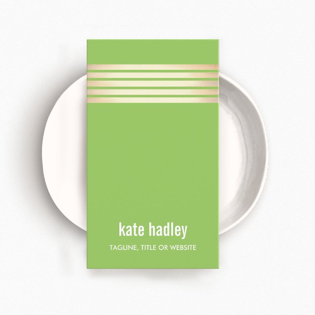 Lime Green Modern Gold Striped Pattern  Business Card (Creator Uploaded)