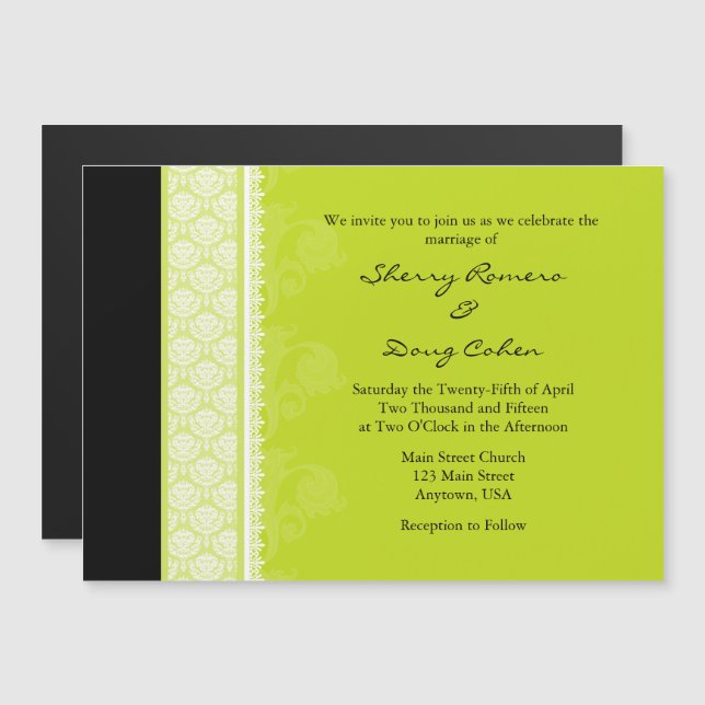 Lime Green Modern Magnetic Wedding Invitation (Front/Back)