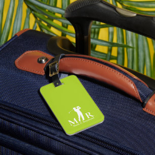 Lime Green Monogrammed Golfer Luggage Tag