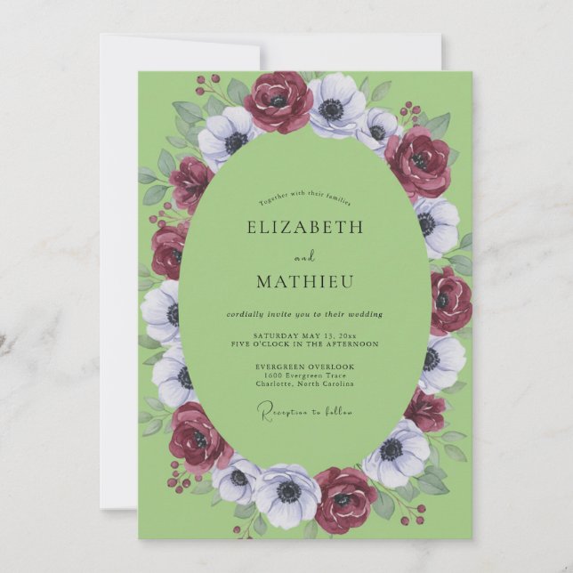Lime Green Moody Botanical Wedding Invitation (Front)