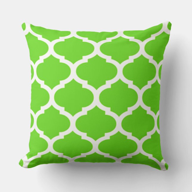 Lime Green Moroccan Quatrefoil Pattern Cushion (Front)
