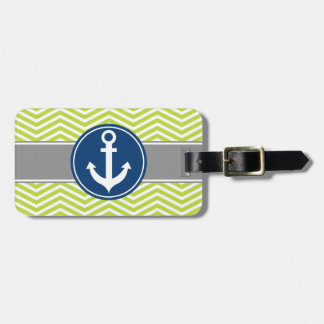 Lime Green Nautical Anchor Chevron Luggage Tag