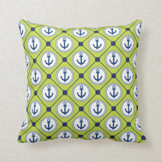 Lime Green Nautical Anchor Pattern Cushion