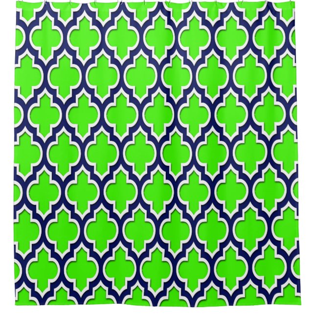 Lime Green Navy Blue White XL Moroccan #4DS Shower Curtain (Front)