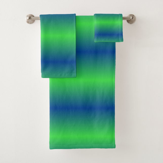 Lime Green ombre stripe Bathroom Towel Set (Insitu)