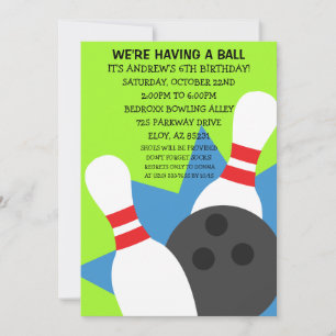 Lime Green On the Ball Bowling Party Invitation
