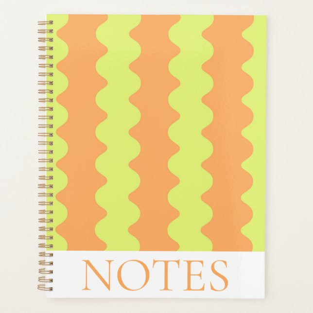 Lime Green Orange Wavy Stripe Modern Minimalist  Planner (Front)