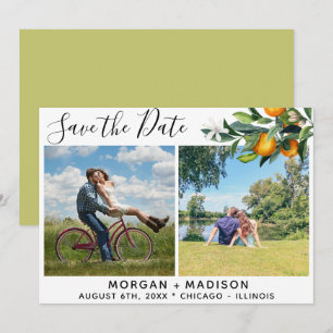 Lime Green Oranges Save the Date Photo Announcement