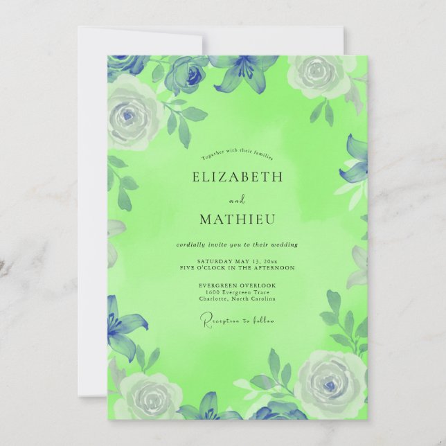 Lime Green Painterly Bloom Wedding Invitation (Front)