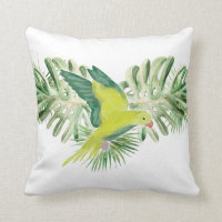 Lime Green Parrot with Tropical Leaves