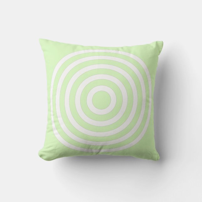 Lime Green Pastel & White Concentric Circles Cushion (Front)