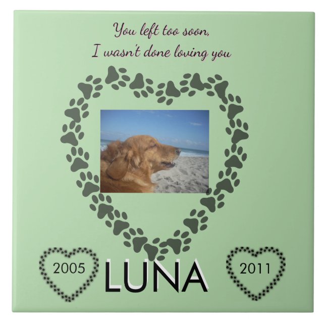 Lime Green Pawprint Heart Memorial Tile (Front)
