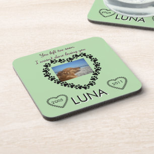 Lime Green Pawprint Memory Heart Coaster