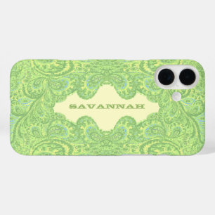 Lime Green Personalised Damask iPhone Cover- iPhone 16 Plus Case