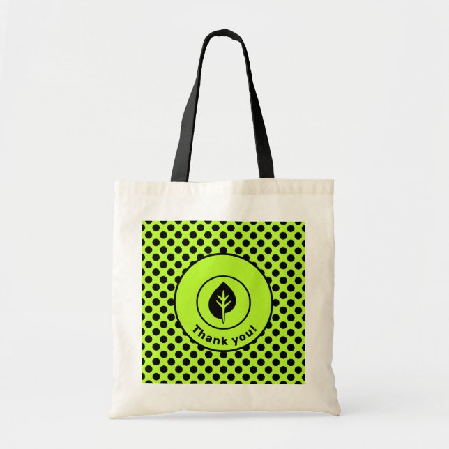 Lime Green Polka Dot Custom Logo & Company Name Tote Bag (Front)