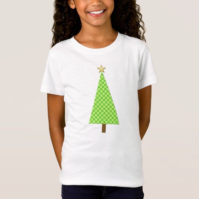 Lime green polka dot modern Christmas tree T-Shirt (Front)