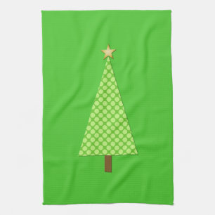 Lime green polka dot modern Christmas tree Tea Towel