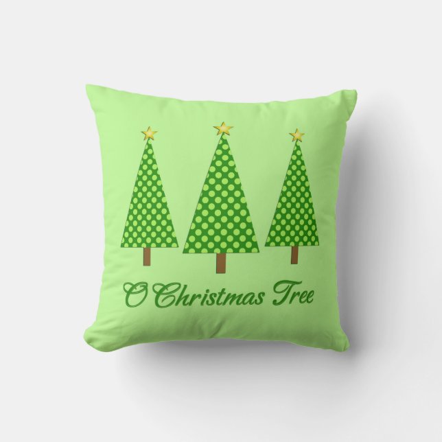 Lime Green Polka Dot Modern Christmas Trees Cushion (Front)
