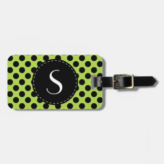 Lime Green Polka Dot Monogram Personalised Luggage Tag