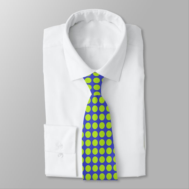 Lime Green Polka Dots Blue Tie (Tied)