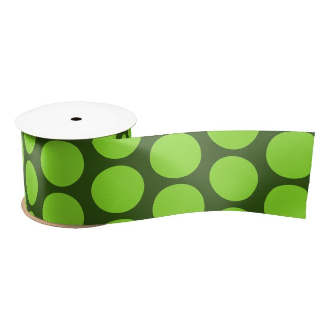 Lime Green Polka Dots Olive Green Cute Ribbon Satin Ribbon (Spool)