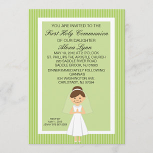 Lime Green Pretty First Communion Girl Invitation