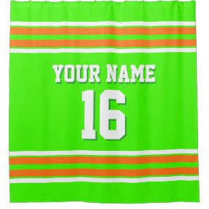 Lime Green Pumpkin Orange Stripes Sports Jersey Shower Curtain