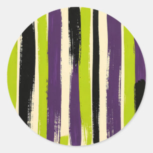 Lime Green Purple Black Bold Brushstroke Vertical  Classic Round Sticker
